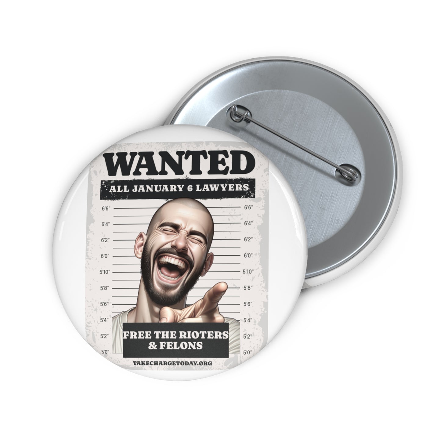 Custom Pin Buttons - Wanted Legal Justice Design