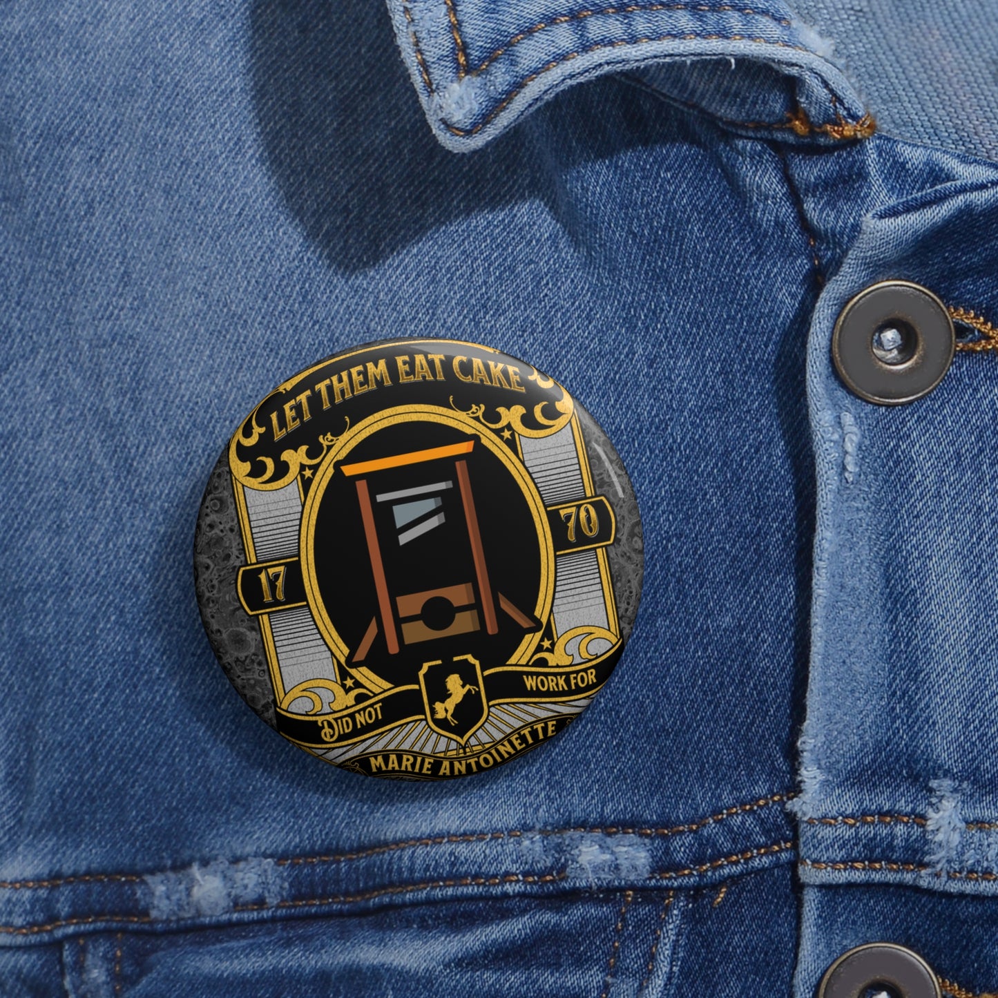 Custom Pin Buttons - Let Them Eat Cake Design
