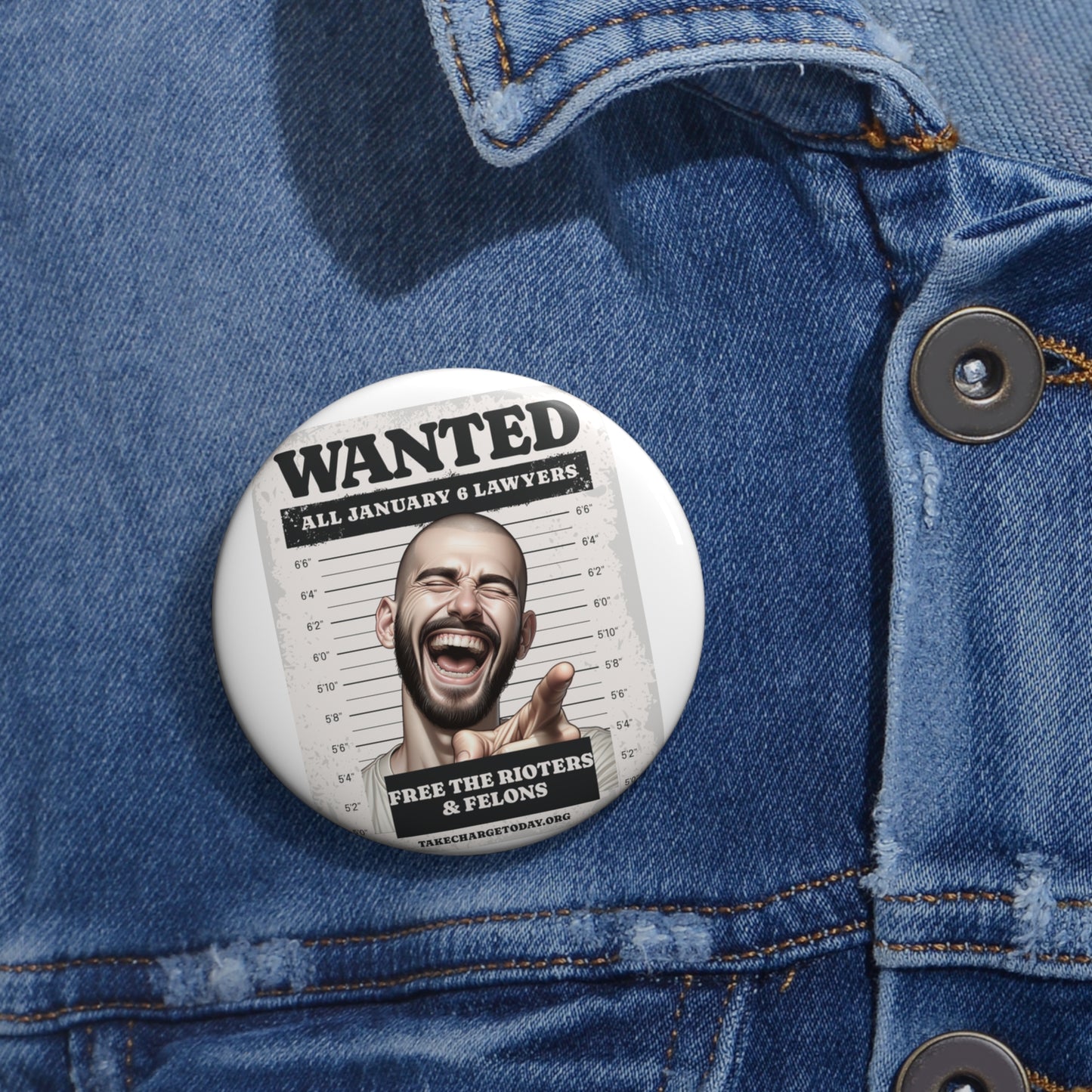 Custom Pin Buttons - Wanted Legal Justice Design
